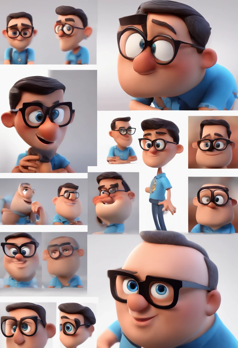 Cartoon character of a man with black glasses and a blue shirt, animation character, Caractere estilizado, animation style rendering, 3D estilizado, Arnold Maya render, 3 d render stylized, toon render keyshot, Personagem 3D, Personagem 3D, 3d rendering stylized, 3 d character render, personagem de desenho animado, Personagem de close up, Pose de personagem, (Estilo Pixar) (master part:1.2) (Bokeh) (best quality) (pele detalhada) (textura detalhada) (8k) (argila) (Cinematic lighting) (foco nítido