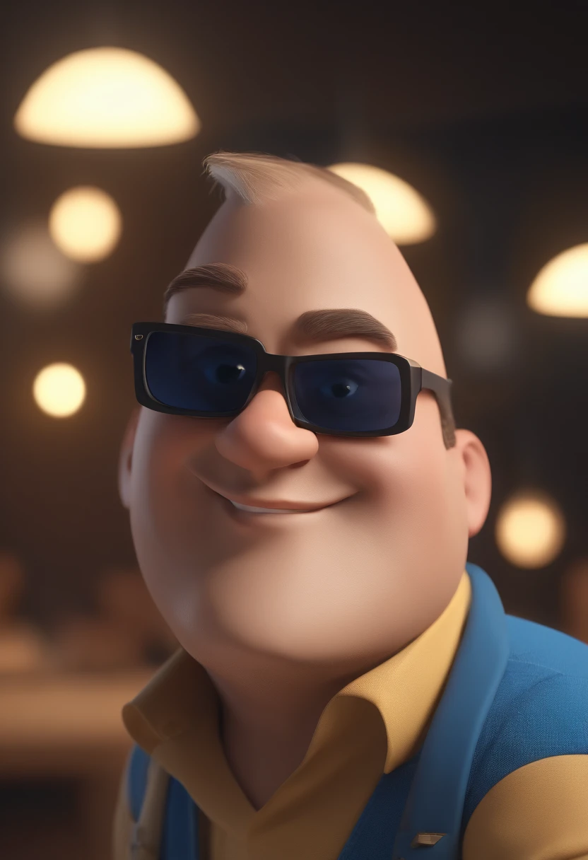 Cartoon character of a man with black glasses and a blue shirt, animation character, Caractere estilizado, animation style rendering, 3D estilizado, Arnold Maya render, 3 d render stylized, toon render keyshot, Personagem 3D, Personagem 3D, 3d rendering stylized, 3 d character render, personagem de desenho animado, Personagem de close up, Pose de personagem, (Estilo Pixar) (master part:1.2) (Bokeh) (best quality) (pele detalhada) (textura detalhada) (8k) (argila) (Cinematic lighting) (foco nítido