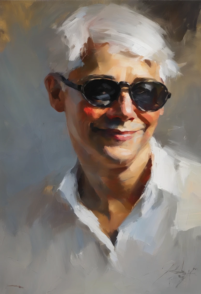 Boy, wear a blindfold, white hair, smile, black cloth