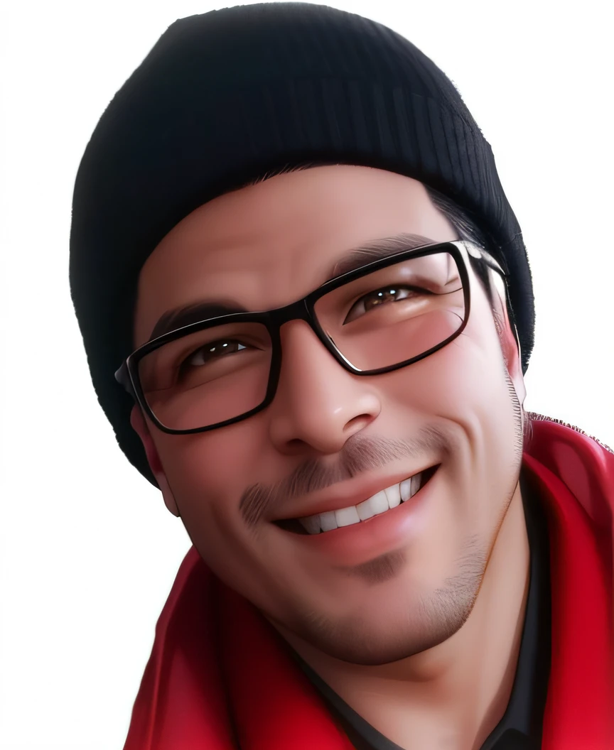Smiling man wearing a red jacket and black hat and glasses, foto headshot, foto de perfil headshot, damian kryzwonos, taken in the early 2020s, andres rios, Cristiano Orrillo, Greg Rukowski, Greg Rutkowski ", david rios ferreira, victor maristane, Greg Rutkovsky, foto de um homem, zigor samaniego