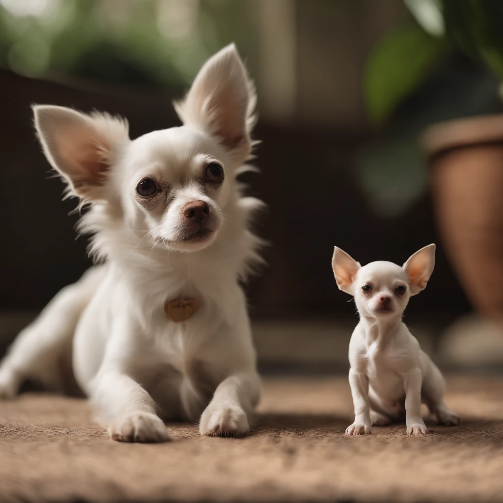 White Chihuahua next to Simba from the movie The Lion King