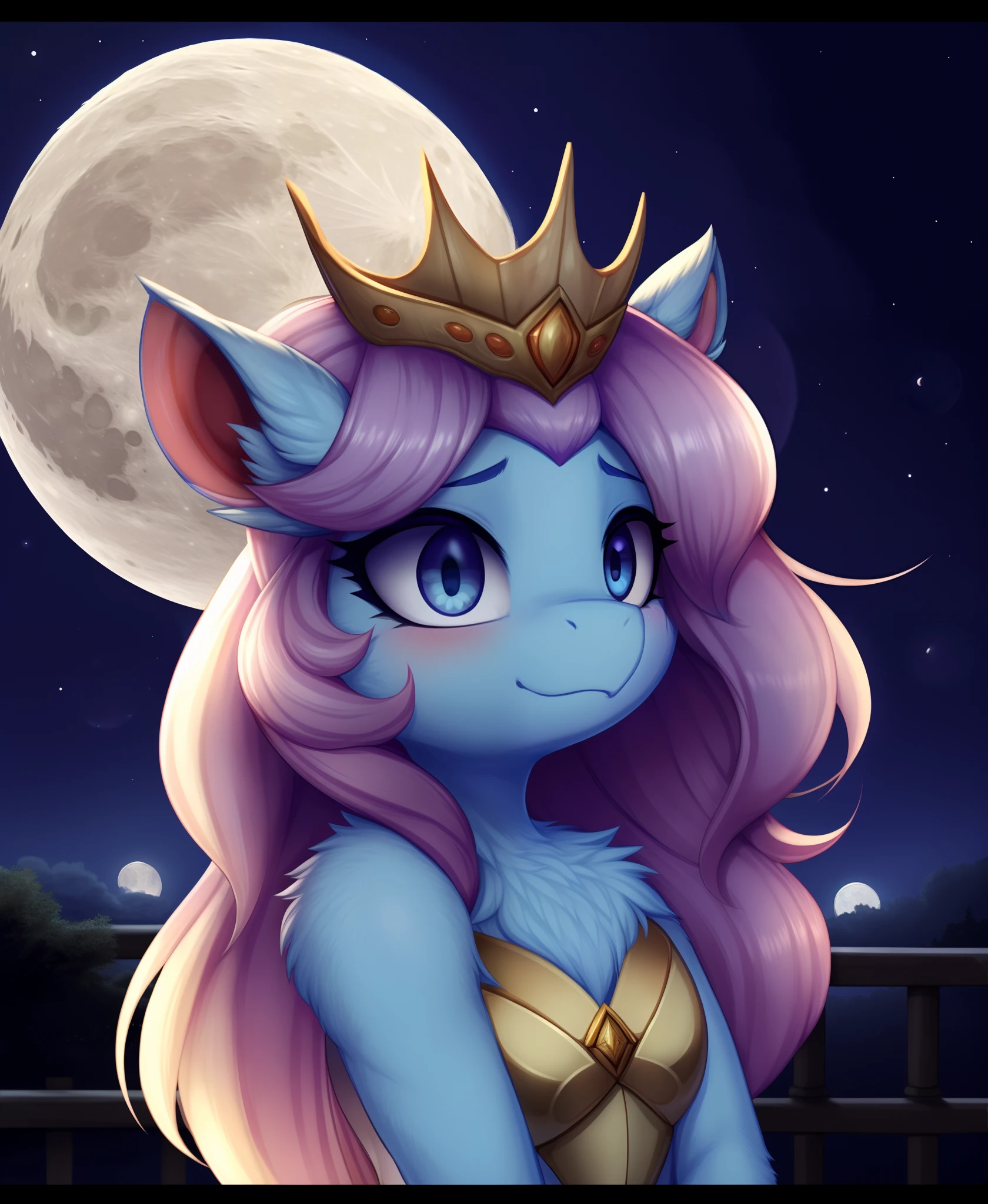 syuro, rating_safe，score_9，Cute bat pony，Furry wild pony，Luna，(Moon Princess:1.3) solo