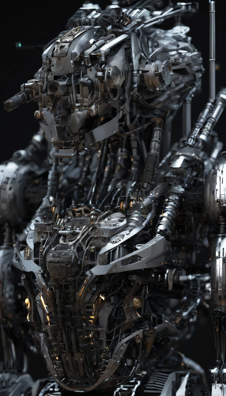 A mechanical crocodile,Complex mechanical mechanism,Metal housing,Complex wires,metalictexture,future-tech,It looks imposing,Hyper-realistic,Super lots of detail,超高分辨率