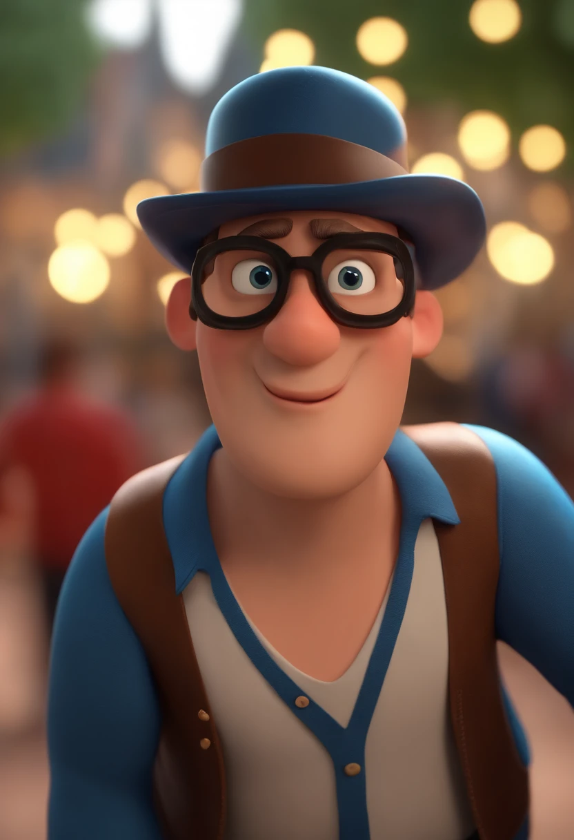 Cartoon character of a man wearing black glasses and a blue shirt, um personagem animado, Caractere estilizado, animation style rendering, 3D estilizado, Arnold Maya render, 3 d render stylized, toon render keyshot, Personagem 3D, Personagem 3D, 3d rendering stylized, 3 d character render, personagem de desenho animado, Personagem de close up, Pose de personagem, (Estilo Pixar) (master part:1.2) (Bokeh) (best quality) (pele detalhada) (textura detalhada) (8k) (argila) (Cinematic lighting) (foco nítido，Senta e vaza a parte superior do corpo