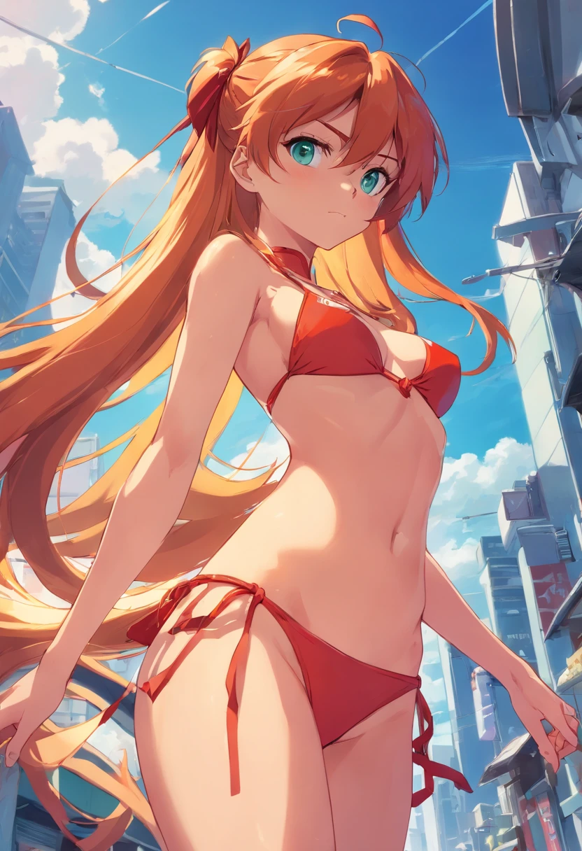 Asuka Langley Sōryū in 80s style string bikini