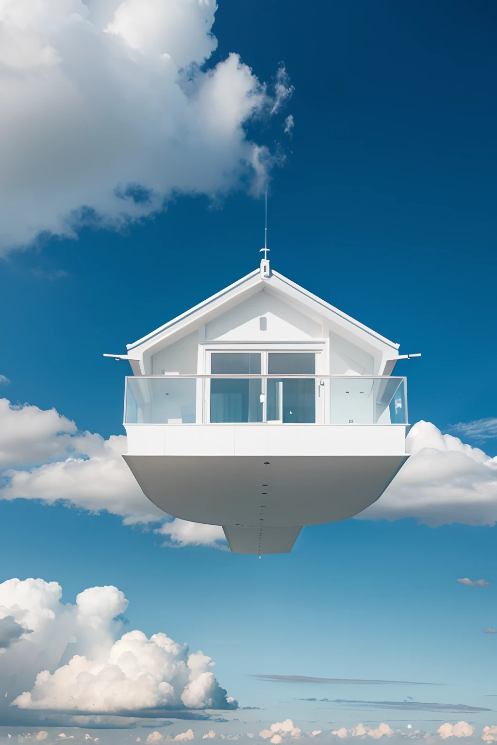 White transparent house on the clouds