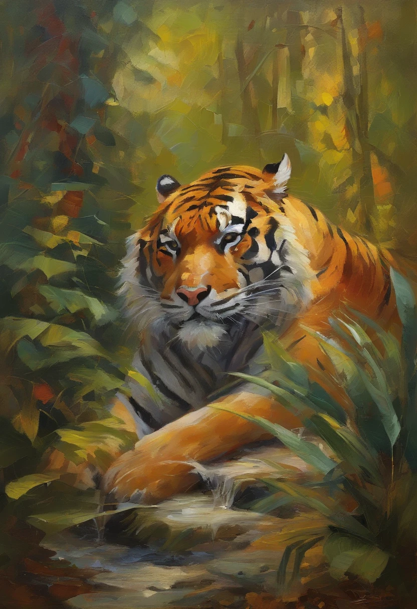 Masterpiece, Tiger, sleeping, jungle Hunter scenery