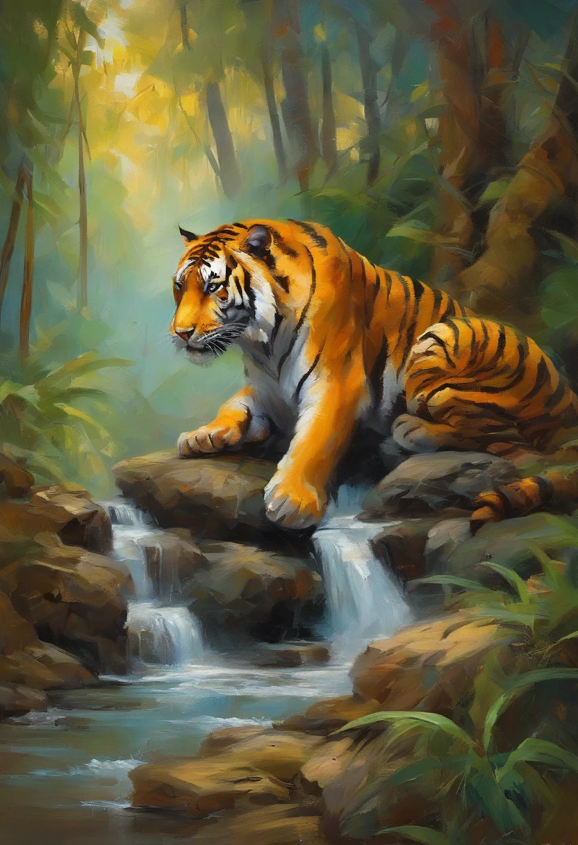 Masterpiece, Tiger, sleeping, jungle Hunter scenery