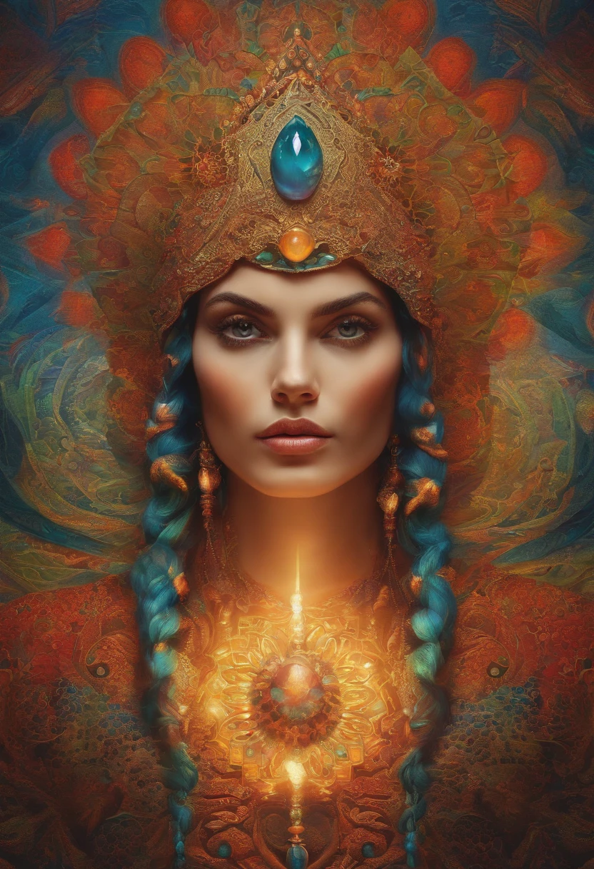 An extremely psychedelic portrait of a healer, surreal, LSD, rosto, circunstanciado, intrincado, elegante, agile, altamente detalhado, pintura digital, Art Station, arte conceitual, liso, foco nítido, illustration