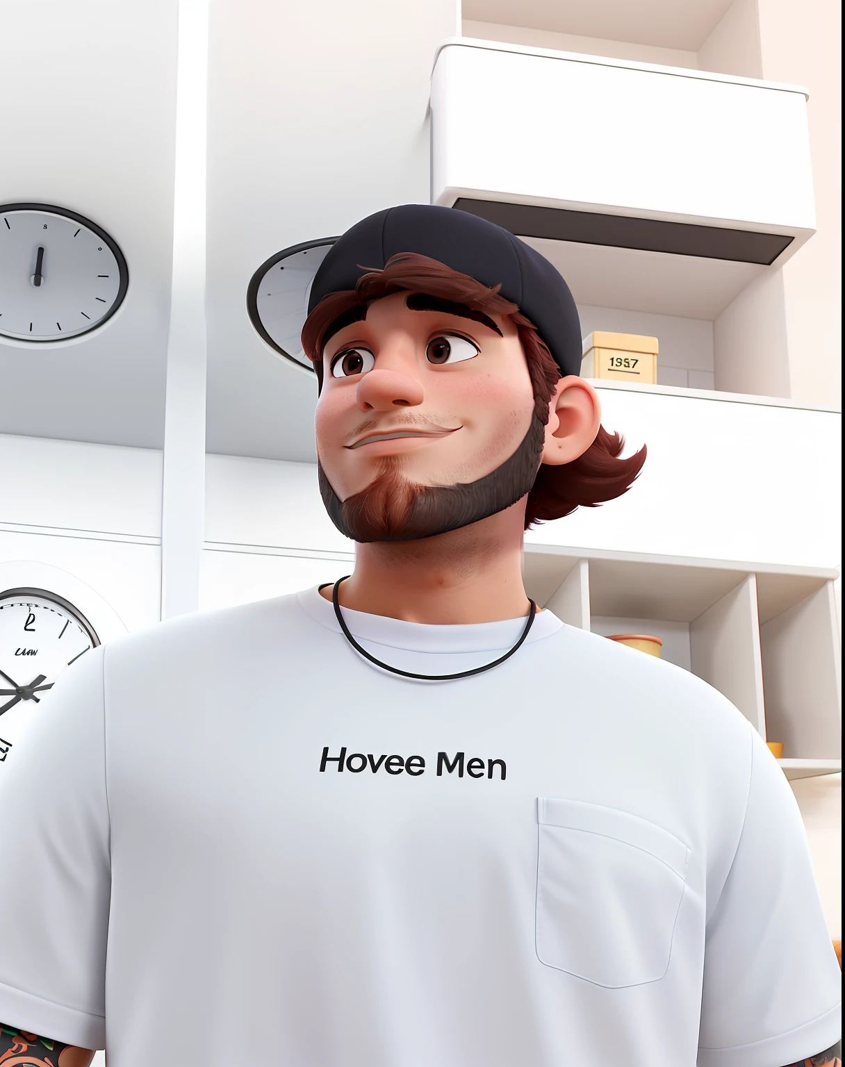 Homem moreno, jovem 24 anos, barba curta, with rear-facing black lid