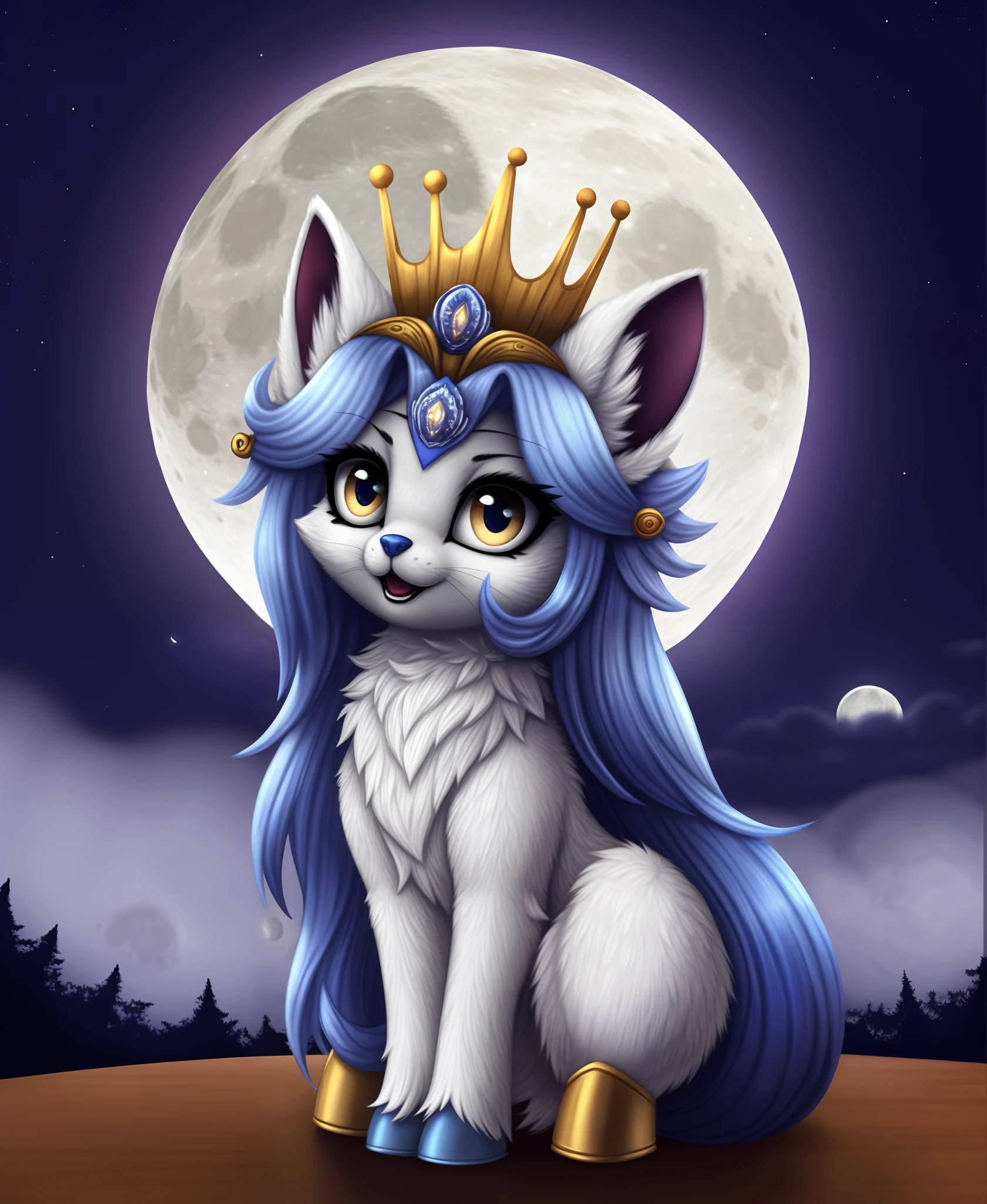 silverfox5213, rating_safe，score_9，Cute bat pony，Furry wild pony，Luna，(Moon Princess:1.3) solo