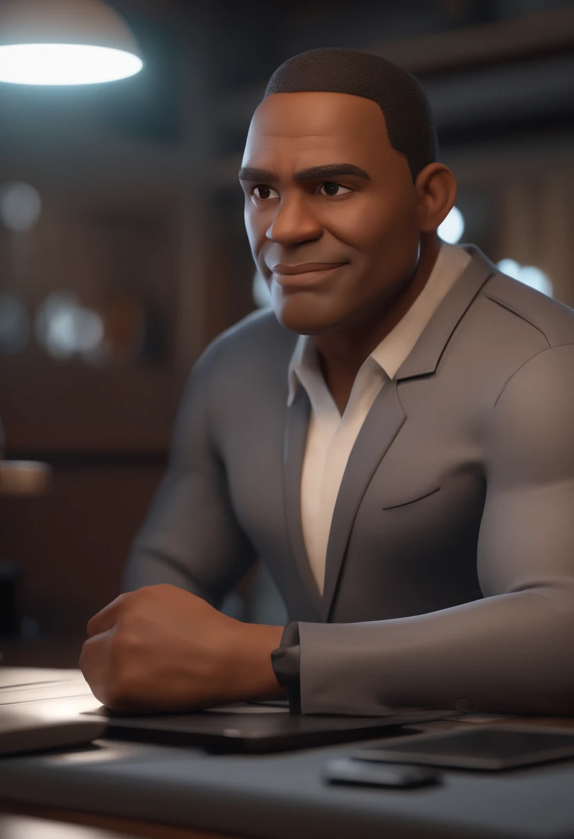 Personagem de desenho animado de um homem treinando perna na academia, cabelos pretos e uma camisa cinza, um personagem animado,  Caractere estilizado, animation style rendering, 3D estilizado, Arnold Maya render, 3 d render stylized, toon render keyshot, Personagem 3D, Personagem 3D, 3d rendering stylized, 3 d character render, personagem de desenho animado, Personagem de close up, Pose de personagem, (Estilo Pixar) (master part:1.2) (Bokeh) (best quality) (pele detalhada) (textura detalhada) (8k) (argila) (Cinematic lighting) (foco nítido，Senta e vaza a parte superior do corpo