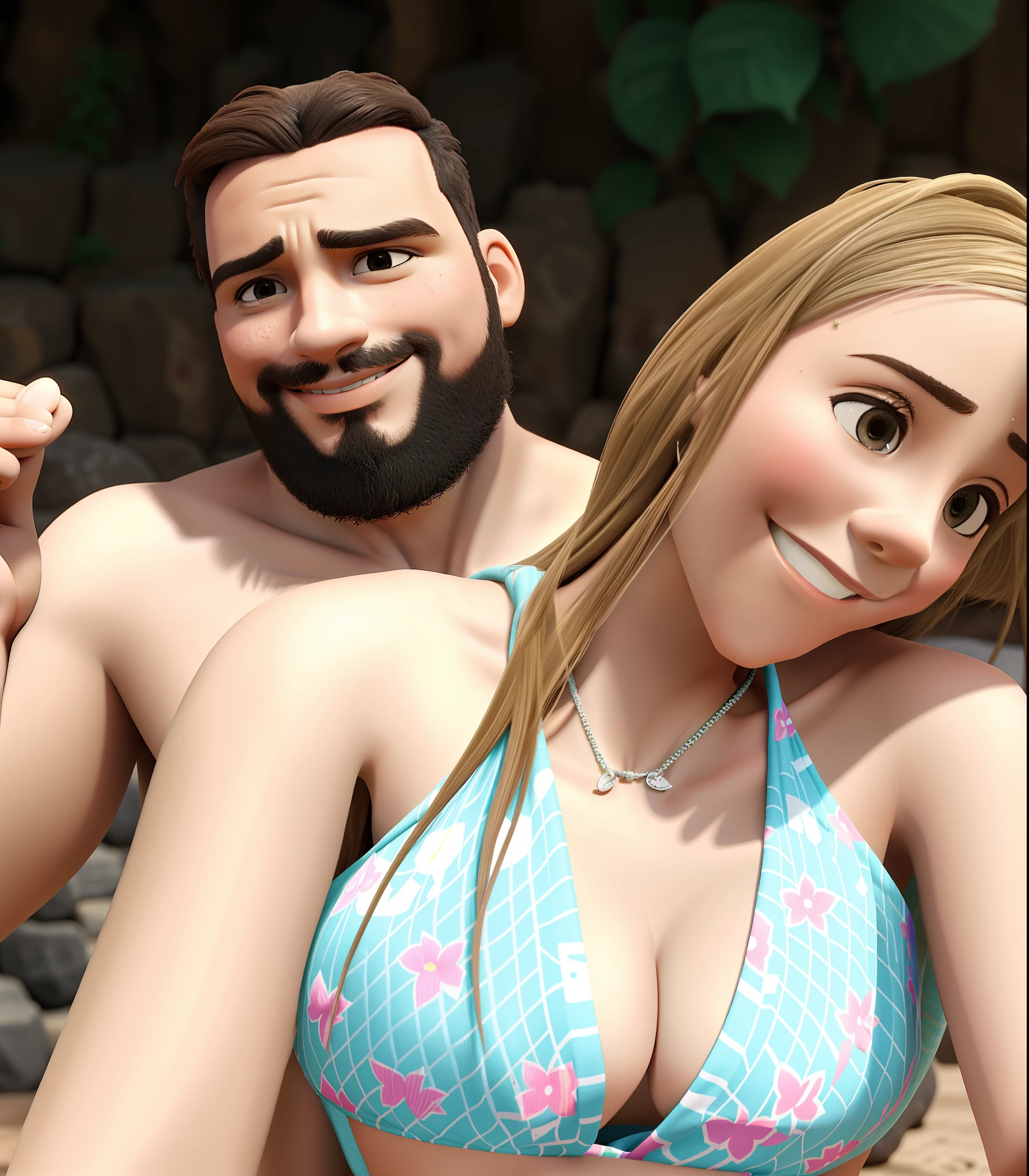 Imagem estilo pixel, alta qualidade, melhor qualidade, casal em cachoeira feliz