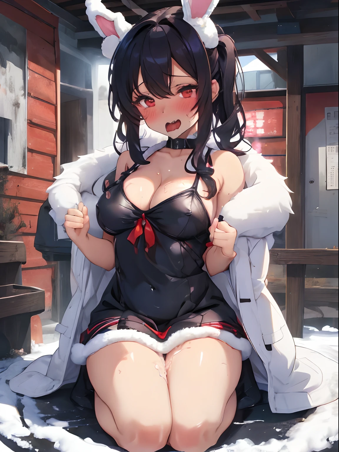 girl with,navy hair,Red Eyes,Fluffy Bunny Girl,Winter clothes,Dress Sex,Outside,seduces,Chest wide open,Kamimei,begging,Sloppy face,red tide,a lot of white liquid on the face and chest,,White liquid overflowing from the crotch,masturbation,piece sign,Opening legs,Adult Toys,Vibes,Drooling,Squirting,ecstacy,finish