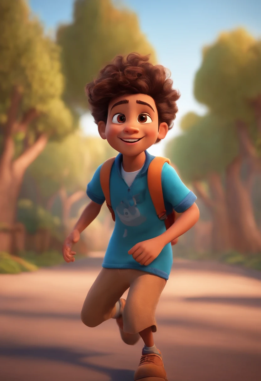 Image of a boy for a story in a YouTube video in Pixar format, He's the little allabester, He's the class leader, He's outgoing, Playful and gets up for a lot of things, cabelo curto