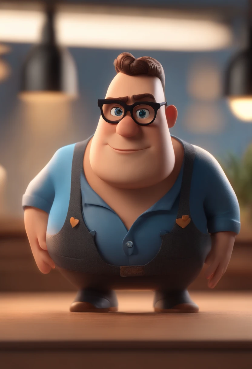 Cartoon character of a man wearing black glasses and a blue shirt, um personagem animado, Caractere estilizado, animation style rendering, 3D estilizado, Arnold Maya render, 3 d render stylized, toon render keyshot, Personagem 3D, Personagem 3D, 3d rendering stylized, 3 d character render, personagem de desenho animado, Personagem de close up, Pose de personagem, (Estilo Pixar) (master part:1.2) (Bokeh) (best quality) (pele detalhada) (textura detalhada) (8k) (argila) (Cinematic lighting) (foco nítido