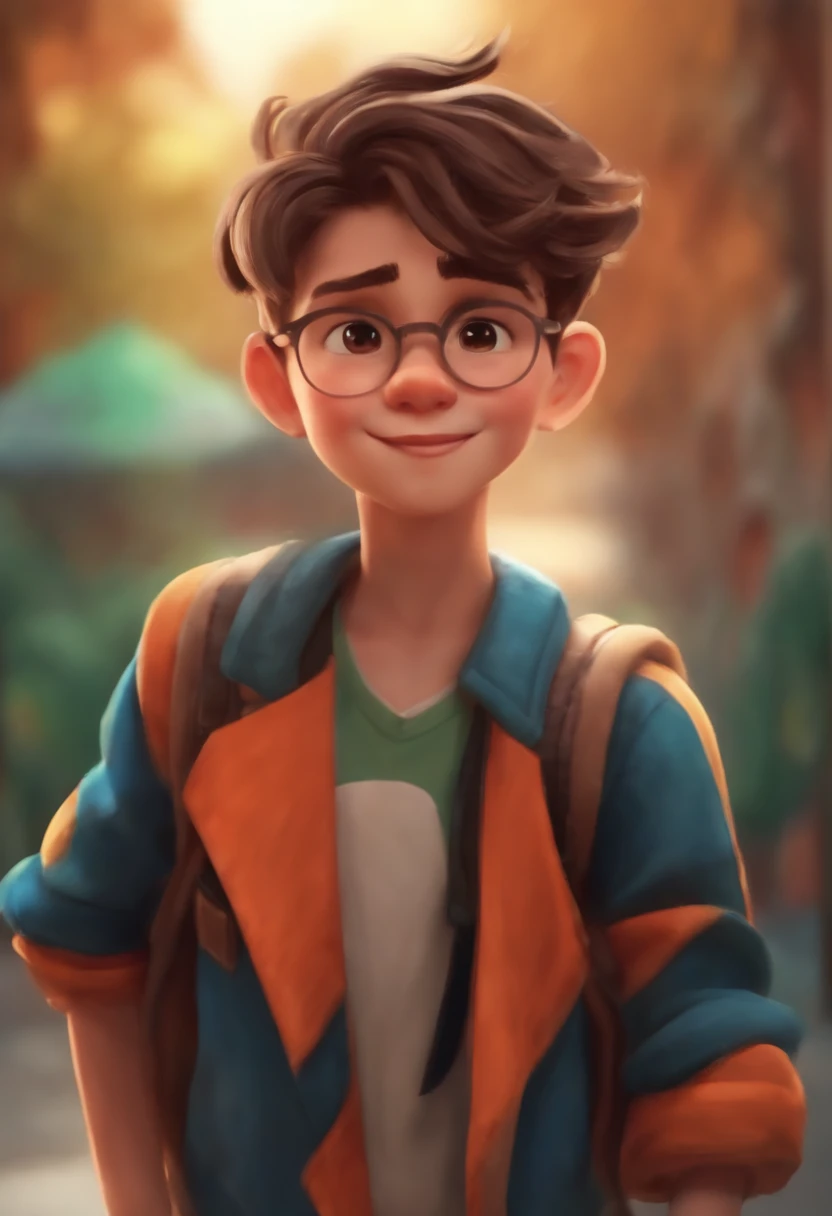 Image of a boy for a story in a YouTube video in Pixar format, He's the little allabester, He's the class leader, He's outgoing, Playful and gets up for a lot of things, cabelo curto