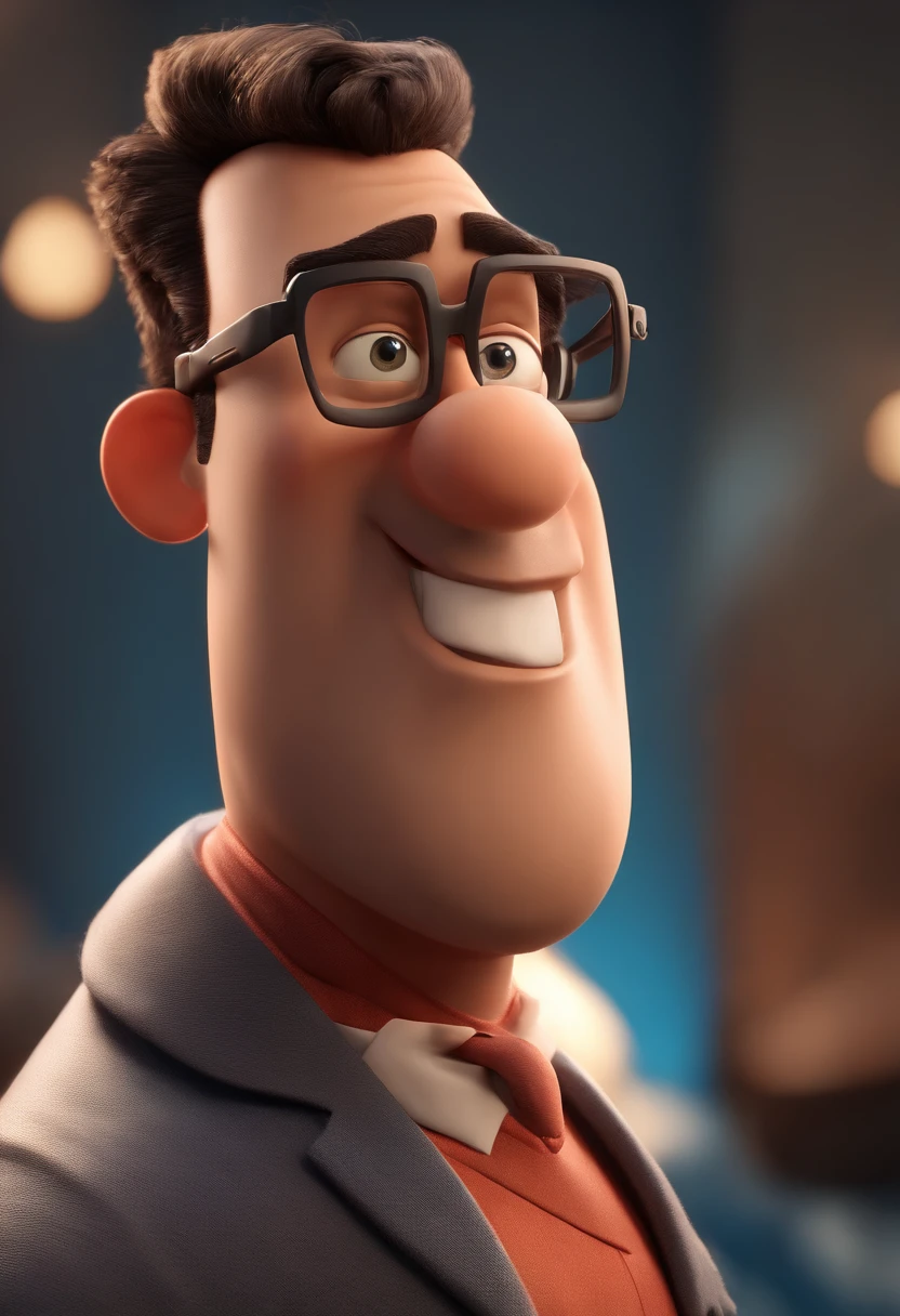 Cartoon character of a man wearing black glasses and a blue shirt, um personagem animado, Caractere estilizado, animation style rendering, 3D estilizado, Arnold Maya render, 3 d render stylized, toon render keyshot, Personagem 3D, Personagem 3D, 3d rendering stylized, 3 d character render, personagem de desenho animado, Personagem de close up, Pose de personagem,  (Estilo Pixar) (master part:1.2) (Bokeh) (best quality) (pele detalhada) (textura detalhada) (8k) (argila) (Cinematic lighting) (foco nítido