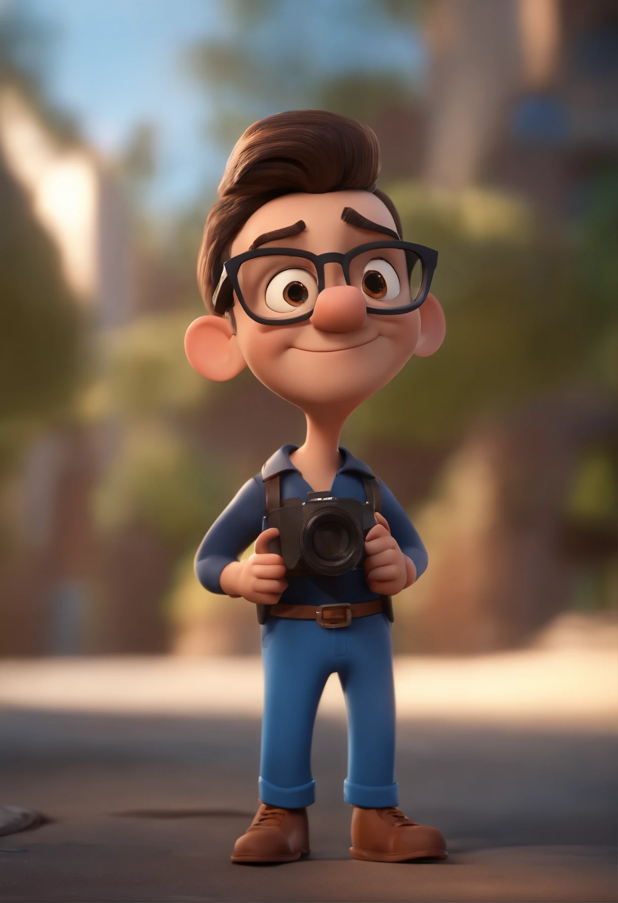 Cartoon character of a man wearing black glasses and a blue shirt, um personagem animado, Caractere estilizado, animation style rendering, 3D estilizado, Arnold Maya render, 3 d render stylized, toon render keyshot, Personagem 3D, Personagem 3D, 3d rendering stylized, 3 d character render, personagem de desenho animado, Personagem de close up, Pose de personagem, (Estilo Pixar) (master part:1.2) (Bokeh) (best quality) (pele detalhada) (textura detalhada) (8k) (argila) (Cinematic lighting) (foco nítido