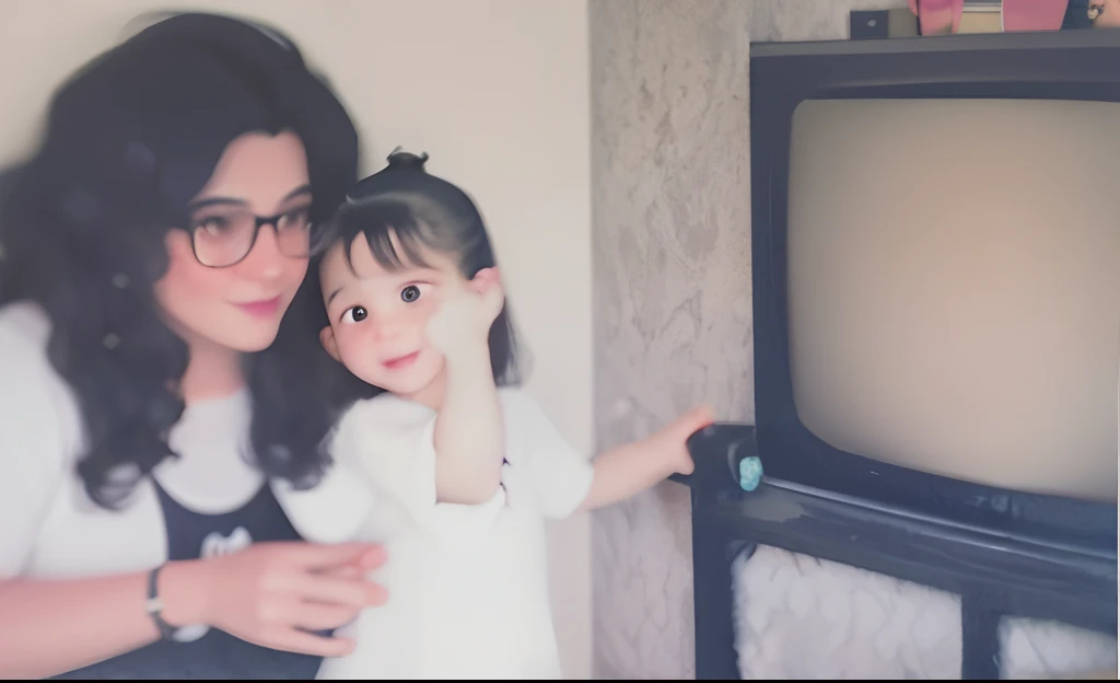 Mae com cabelo grande preto brincando com sua filha de 2 anos e 9 meses