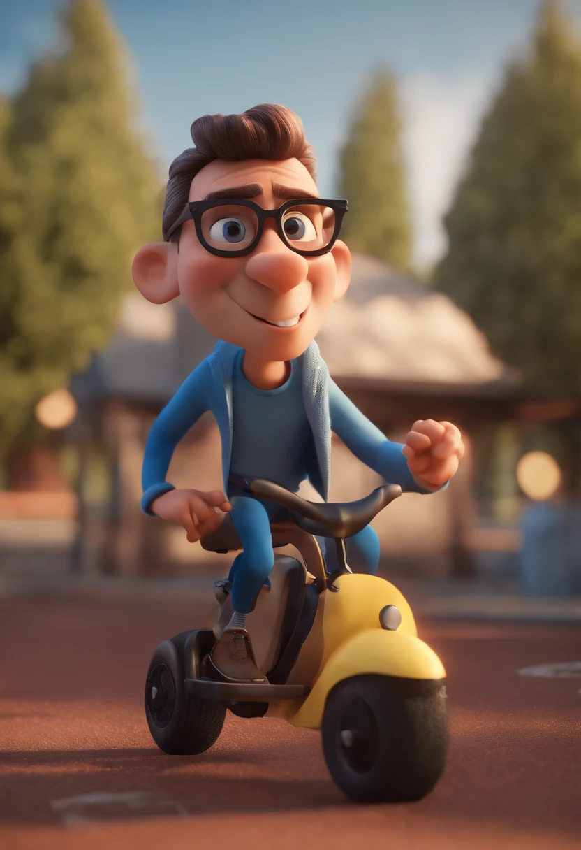 Cartoon character of a man with black glasses and a blue shirt, animation character, Caractere estilizado, animation style rendering, 3D estilizado, Arnold Maya render, 3 d render stylized, toon render keyshot, Personagem 3D, Personagem 3D, 3d rendering stylized, 3 d character render, personagem de desenho animado, Personagem de close up, Pose de personagem, (Estilo Pixar) (master part:1.2) (Bokeh) (best quality) (pele detalhada) (textura detalhada) (8k) (argila) (Cinematic lighting) (foco nítido