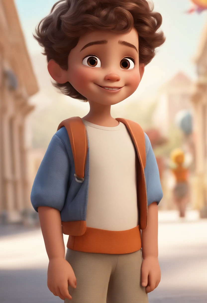 a happy cute  standing short hair, vestindo uma fantasia espacial, , fundo branco, barnet, Tom, Estilo Pixar, ....3d, desenhos animados, rosto detalhado, asymmetrical 16k