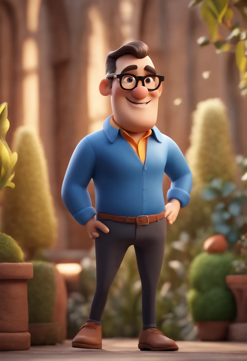 Cartoon character of a man wearing black glasses and a blue shirt, um personagem animado, Caractere estilizado, animation style rendering, 3D estilizado, Arnold Maya render, 3 d render stylized, toon render keyshot, Personagem 3D, Personagem 3D, 3d rendering stylized, 3 d character render, personagem de desenho animado, Personagem de close up, Pose de personagem, (Estilo Pixar) (master part:1.2) (Bokeh) (best quality) (pele detalhada) (textura detalhada) (8k) (argila) (Cinematic lighting) (foco nítido