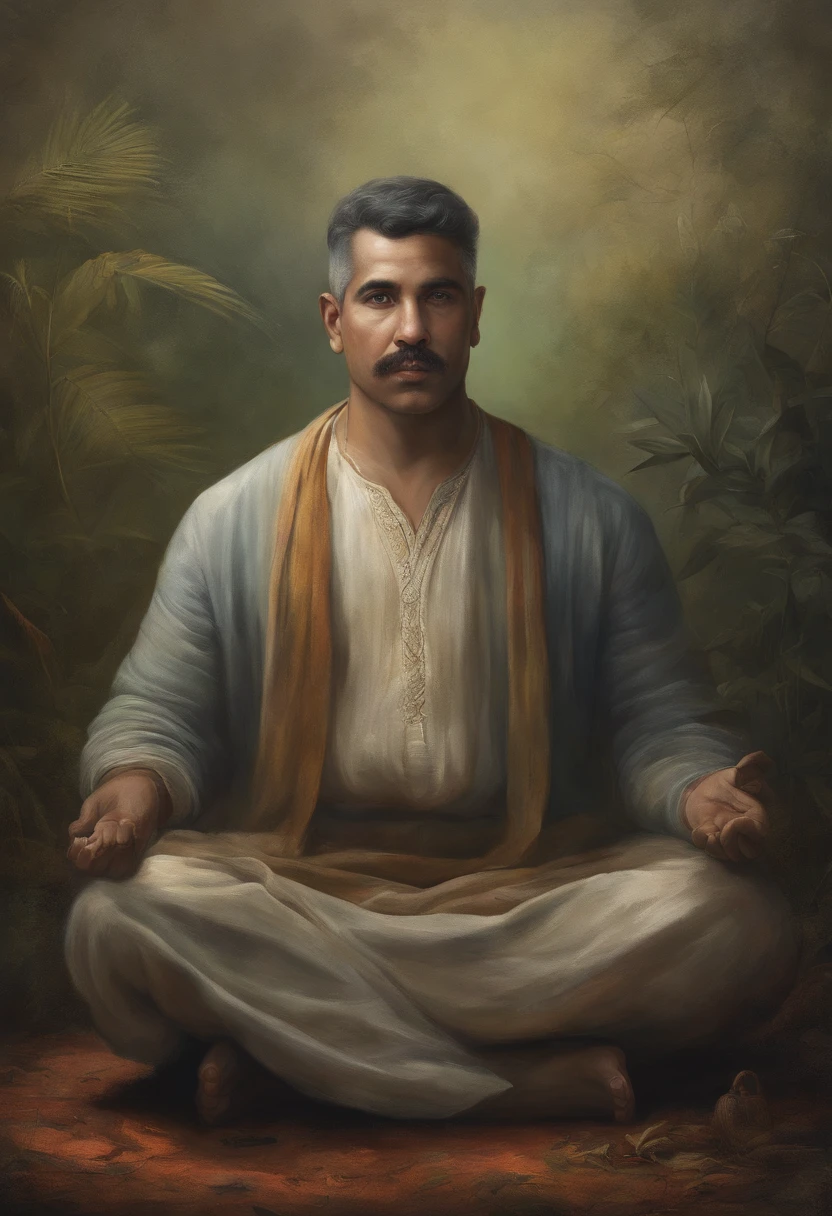 homem maduro, sitting in a meditation position, diante de um orisonte lindo, com o sol se pondo, in connection with the divine, Foto retrato, Directed by: Drew Tucker, Directed by: Adam Marczyński, Directed by: Alexandre Kucharsky, Directed by: Gavin Nolan, Surrealismo 8K, Directed by: Jason Felix, Yuri Shwedoff e Tom Bagshaw, arte ilustrativa, Estilo Erik Johansson
