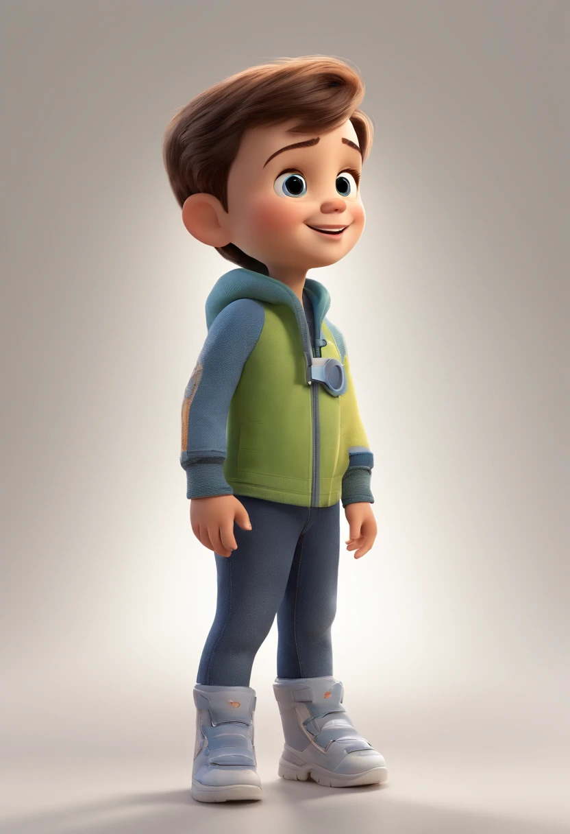 a happy cute standing short hair, vestindo uma fantasia espacial, , fundo branco, barnet, Tom, Estilo Pixar, ....3d, desenhos animados, rosto detalhado, asymmetrical 16k