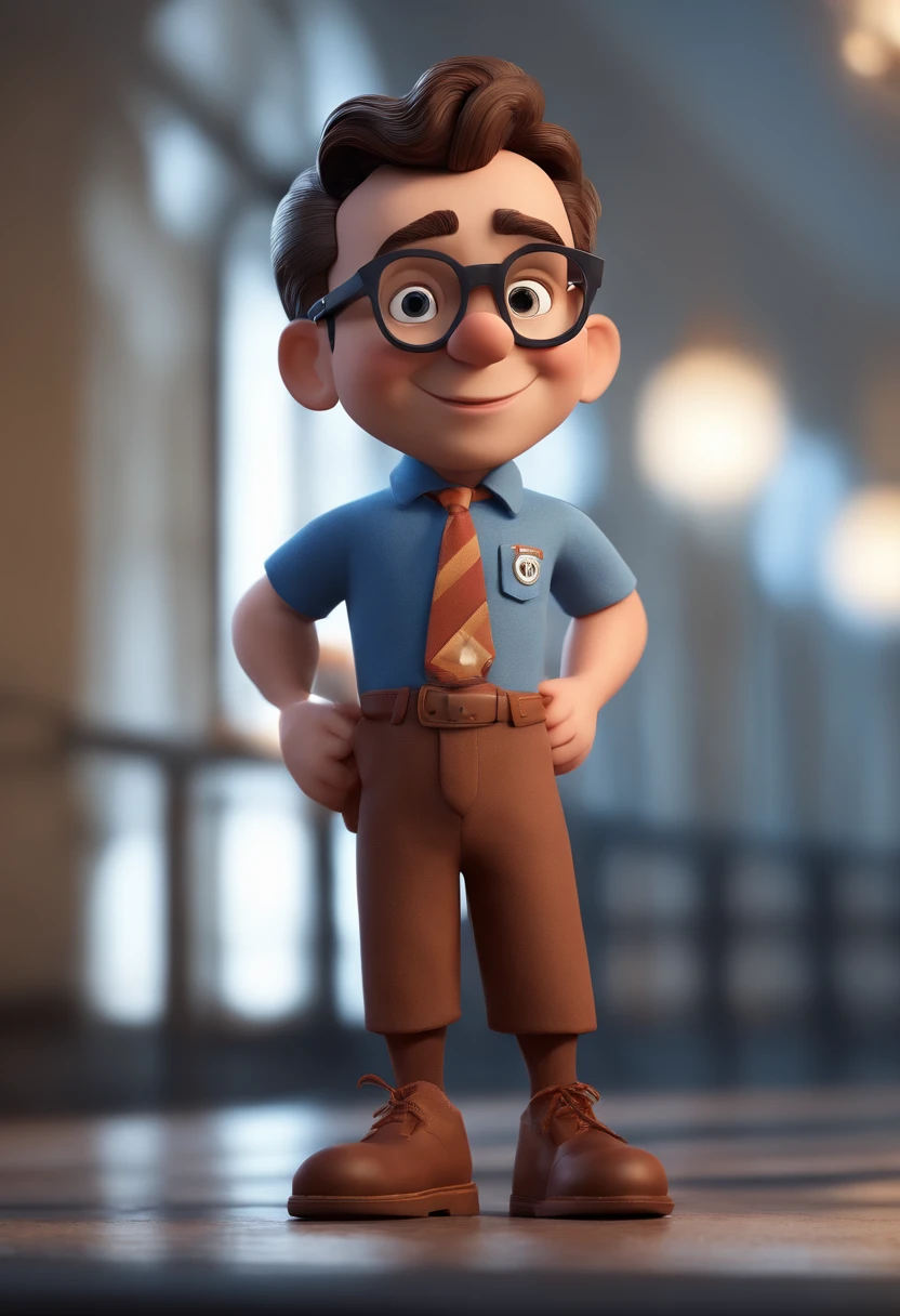Cartoon character of a man with black glasses and a blue shirt, animation character, Caractere estilizado, animation style rendering, 3D estilizado, Arnold Maya render, 3 d render stylized, toon render keyshot, Personagem 3D, Personagem 3D, 3d rendering stylized, 3 d character render, personagem de desenho animado, Personagem de close up, Pose de personagem, (Estilo Pixar) (master part:1.2) (Bokeh) (best quality) (pele detalhada) (textura detalhada) (8k) (argila) (Cinematic lighting) (foco nítido