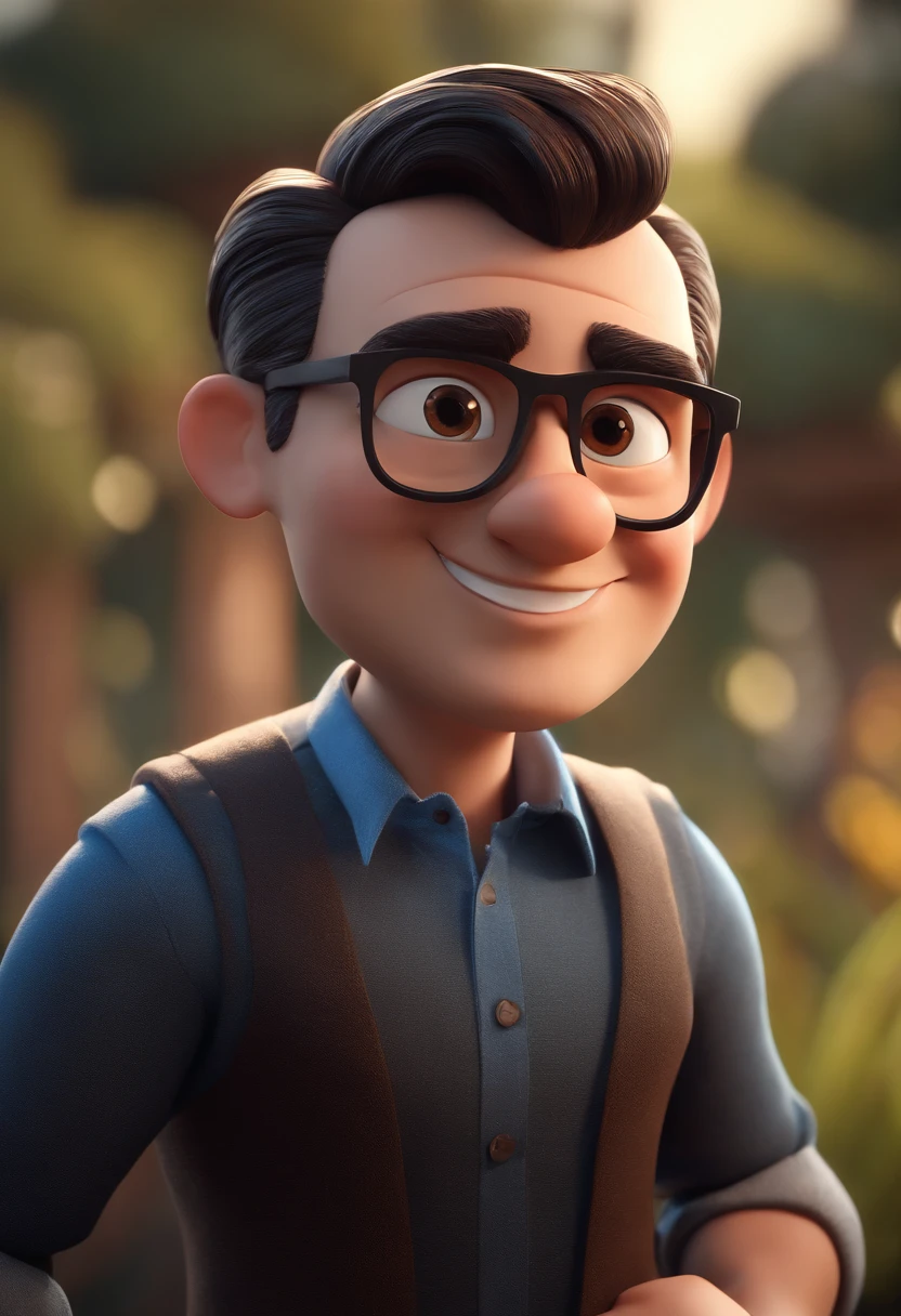 Cartoon character of a man with black glasses and a blue shirt, animation character, Caractere estilizado, animation style rendering, 3D estilizado, Arnold Maya render, 3 d render stylized, toon render keyshot, Personagem 3D, Personagem 3D, 3d rendering stylized, 3 d character render, personagem de desenho animado, Personagem de close up, Pose de personagem, (Estilo Pixar) (master part:1.2) (Bokeh) (best quality) (pele detalhada) (textura detalhada) (8k) (argila) (Cinematic lighting) (foco nítido