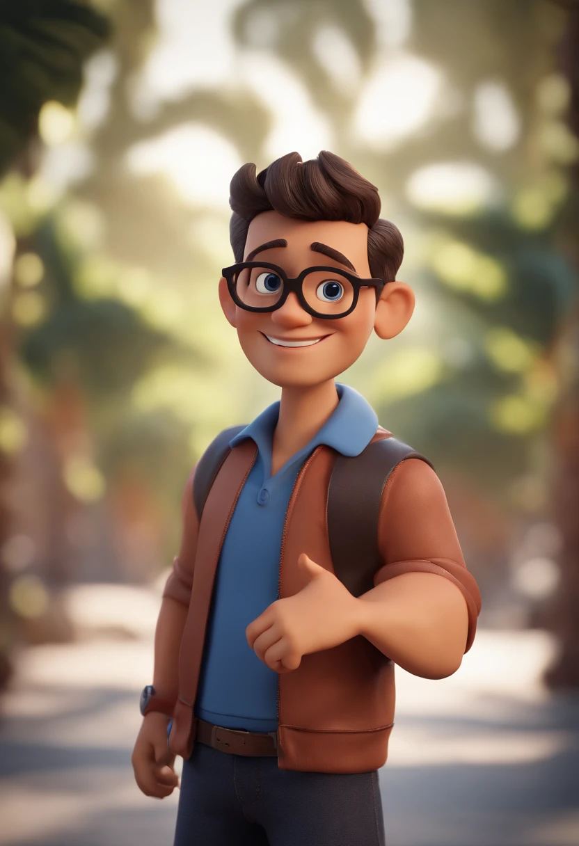 Cartoon character of a man with black glasses and a blue shirt, animation character, Caractere estilizado, animation style rendering, 3D estilizado, Arnold Maya render, 3 d render stylized, toon render keyshot, Personagem 3D, Personagem 3D, 3d rendering stylized, 3 d character render, personagem de desenho animado, Personagem de close up, Pose de personagem, (Estilo Pixar) (master part:1.2) (Bokeh) (best quality) (pele detalhada) (textura detalhada) (8k) (argila) (Cinematic lighting) (foco nítido