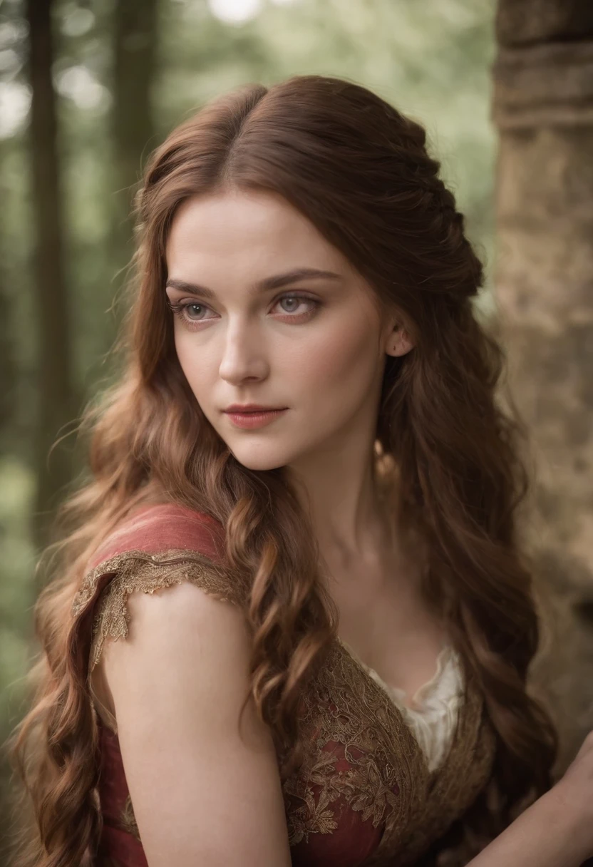 Women with long hair，Medieval skirts，gentleness，Amber eyes，bust