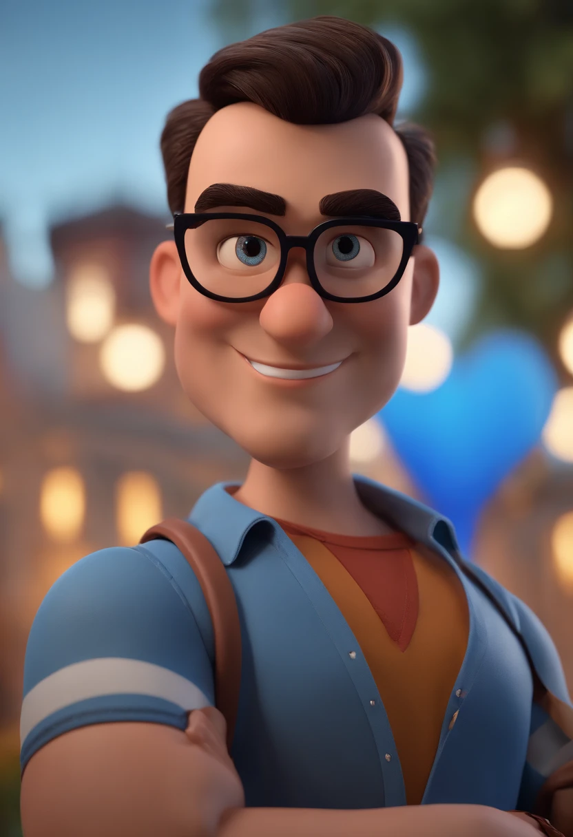 Cartoon character of a man with black glasses and a blue shirt, animation character, Caractere estilizado, animation style rendering, 3D estilizado, Arnold Maya render, 3 d render stylized, toon render keyshot, Personagem 3D, Personagem 3D, 3d rendering stylized, 3 d character render, personagem de desenho animado, Personagem de close up, Pose de personagem, (Estilo Pixar) (master part:1.2) (Bokeh) (best quality) (pele detalhada) (textura detalhada) (8k) (argila) (Cinematic lighting) (foco nítido