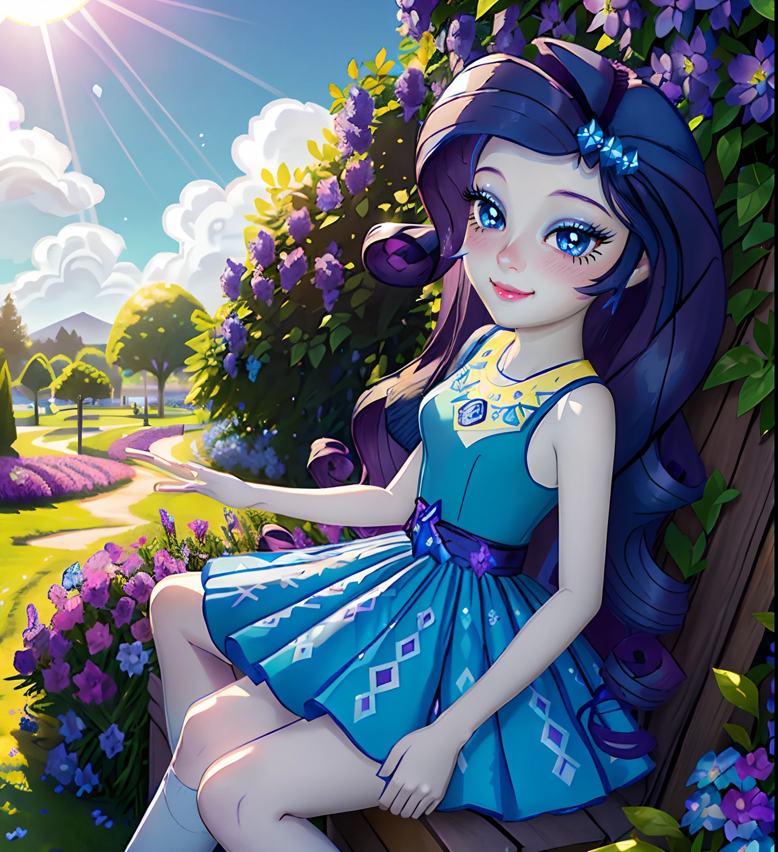 Rarity from Equestria Girls short hair, looking at the viewer with half faces, Sunset, Oceanfront, Long hair, beautiful eyes, Beautiful face, Whole body 