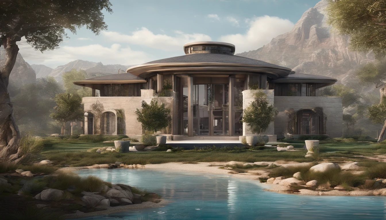 A house stands in the middle of an end-time world on the shore of a lake, roads and paths are weathered, it was a long time ago when the catastrophe came.