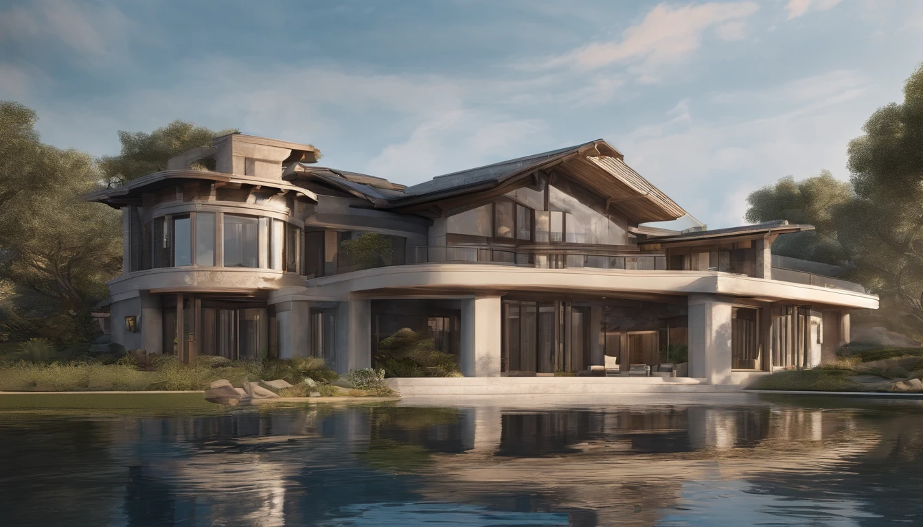 A house stands in the middle of an end-time world on the shore of a lake, roads and paths are weathered, it was a long time ago when the catastrophe came.
