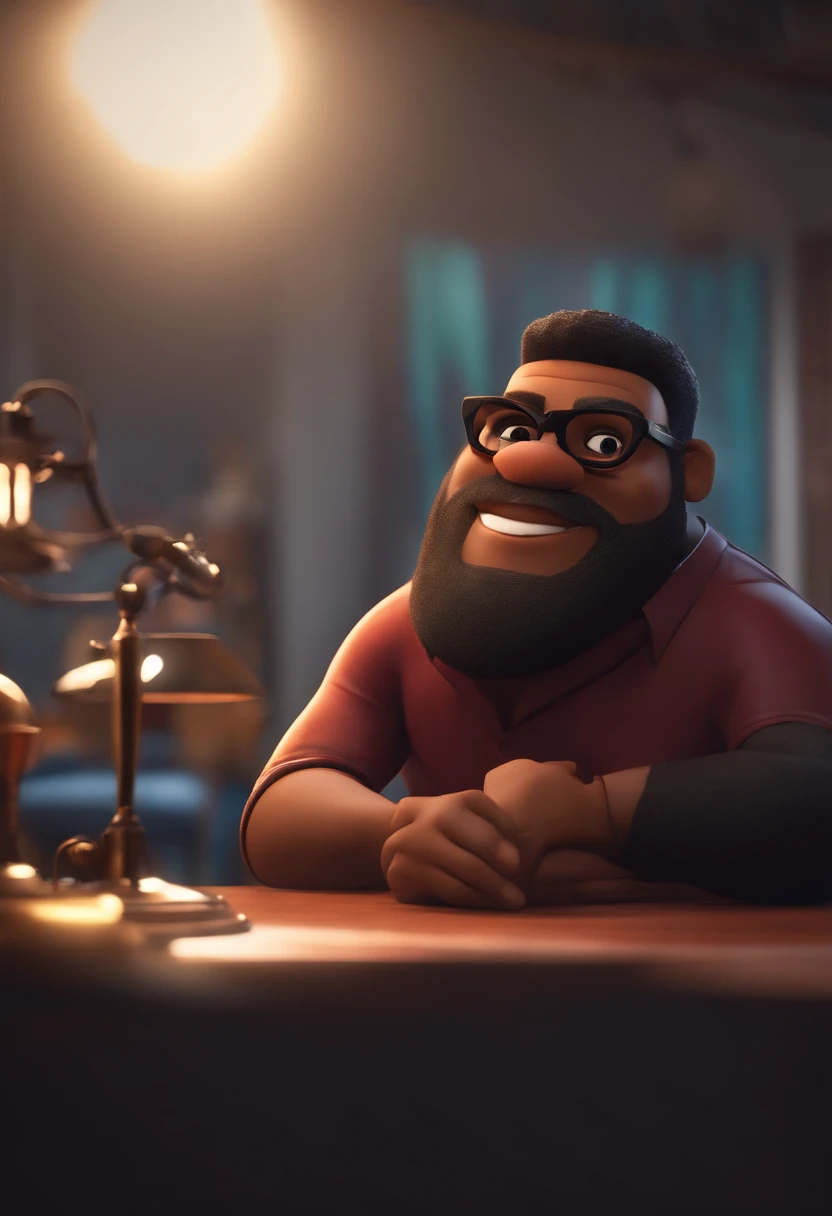 Homen NEGRO de 42 anos com barba e oculos  ESTILO DINEY PIXAR. ALTA QUALIDADE MELHOR QUALIDADE