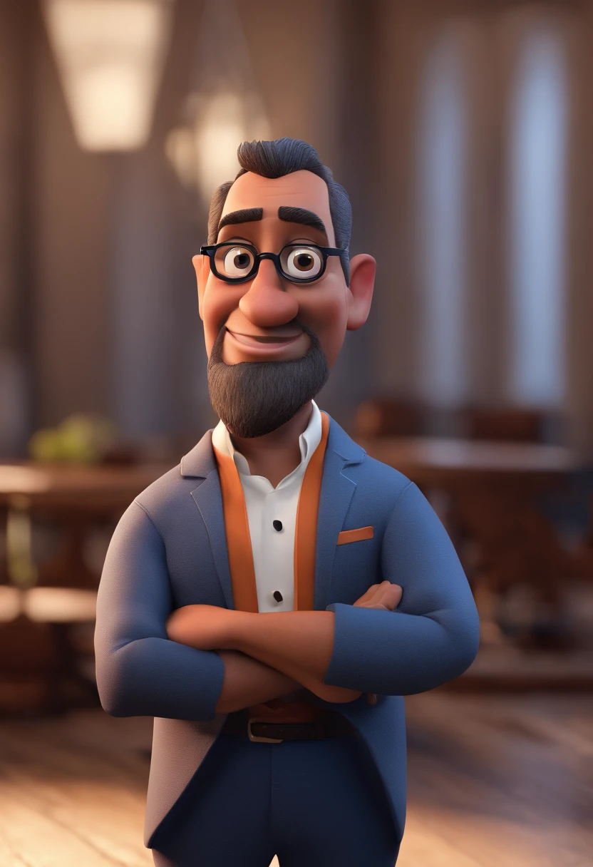 Cartoon character of a man with black glasses and a blue shirt, animation character, Caractere estilizado, animation style rendering, 3D estilizado, Arnold Maya render, 3 d render stylized, toon render keyshot, Personagem 3D, Personagem 3D, 3d rendering stylized, 3 d character render, personagem de desenho animado, Personagem de close up, Pose de personagem, (Estilo Pixar) (master part:1.2) (Bokeh) (best quality) (pele detalhada) (textura detalhada) (8k) (argila) (Cinematic lighting) (foco nítido, e com imagem pixar