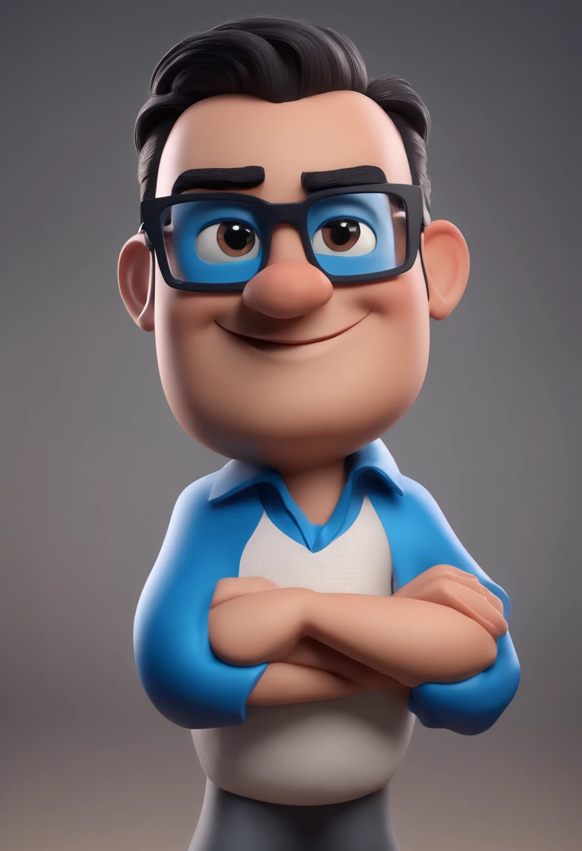 Cartoon character of a man with black glasses and a blue shirt, animation character, Caractere estilizado, animation style rendering, 3D estilizado, Arnold Maya render, 3 d render stylized, toon render keyshot, Personagem 3D, Personagem 3D, 3d rendering stylized, 3 d character render, personagem de desenho animado, Personagem de close up, Pose de personagem, (Estilo Pixar) (master part:1.2) (Bokeh) (best quality) (pele detalhada) (textura detalhada) (8k) (argila) (Cinematic lighting) (foco nítido