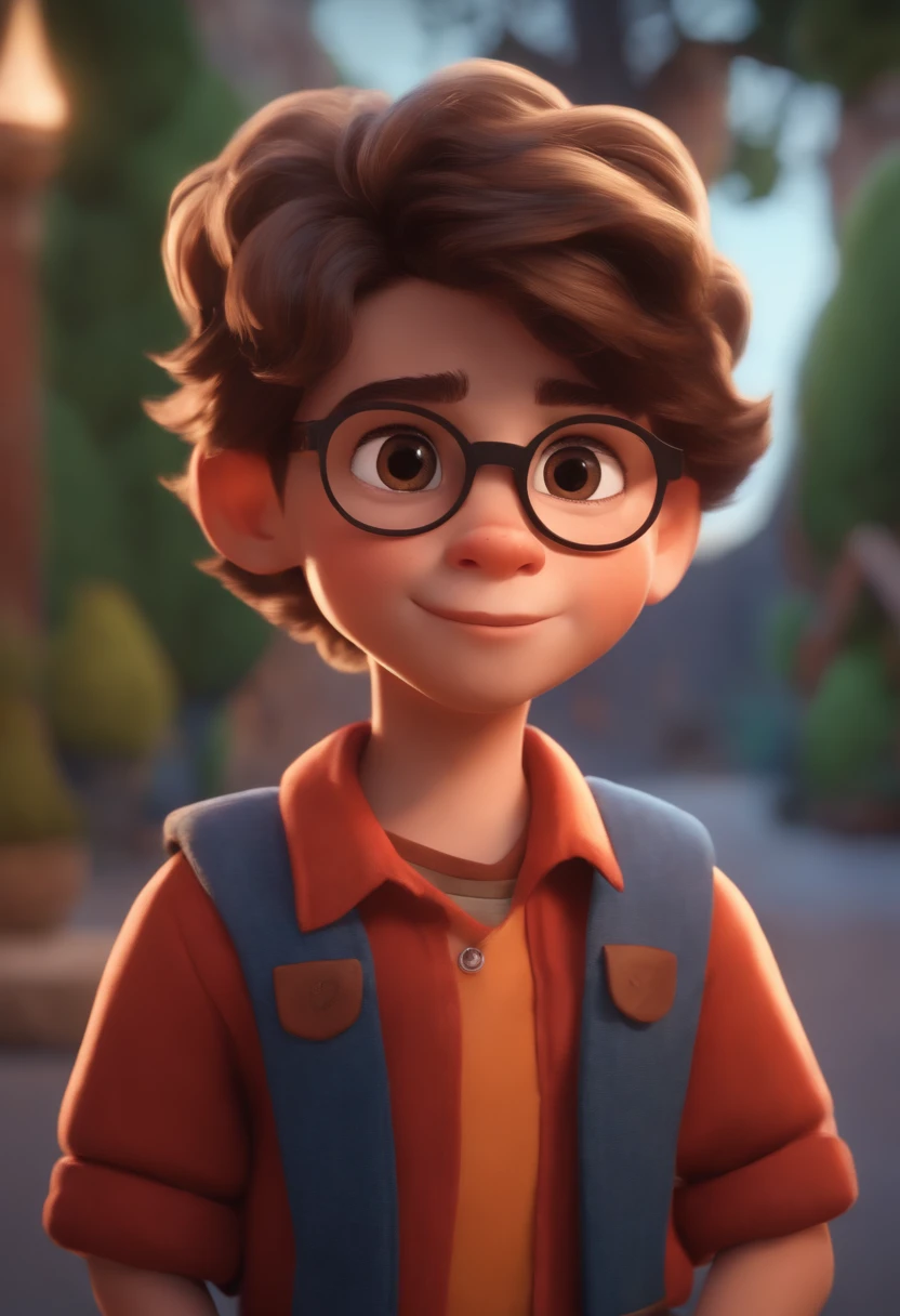 Image of a boy for a story in a YouTube video in Pixar format, He's the  allabester, He's the class leader, He's outgoing, Playful and gets up for a lot of things, cabelo curto