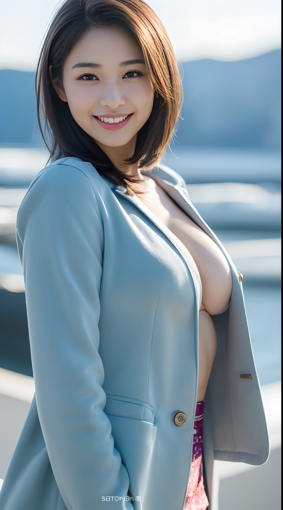 (Photorealcitic:1.4), (The highest image quality:1.0), (超High resolution A:1.0), 8K, Raw-Photo, (​masterpiece:0.2), (pureerosface_v1:0.5)、(Best Quality Detail:1.2)、realisitic、8K UHD、Hight Resolution、(1girll:1.2)、The ultra-detailliert、High quality textures、delicate detail、The Details、super detailed CG、High quality shadow、Detail : beautiful delicate face、Detail : beautiful delicate eyes、depth of fields、Ray traching,1girll, beautiful skin, face the front, skyporn, magic hour, (realisitic:1.3), finelydetail, (Photorealistic:1.1), (Best Quality), (intriciate detail), (Short padded coat:1.3), (From Arctic icebergs), (Glacier), (extra huge breasts,Very big breasts:1.3), (Detailed hair), (Very small face) (Very short and light hair) (Beautiful smile), Beautiful Legs, slim waist, Holding a round candy,