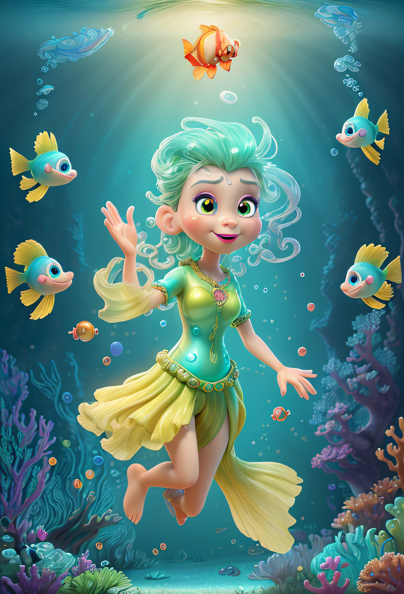 best quality,4k,8k,highres,masterpiece:1.2,ultra-detailed,realistic:1.37,angelfish,nemo,pixar style,underwater,coral reef,deep-sea,glowing,bioluminescent,luminous,floating,dreamlike,animated,fantastic,blue hue,twinkling lights,found in the depths of the ocean,curious eyes,synthetic fish,playful,funny,vibrant colors,shimmering scales,vivid details,soft shadows,mysterious,exploring the unknown,hidden treasures,adventurous journey,soft and glowing lighting,expressive characters,happy and friendly,charming personalities,sparkling water,elegant movements,creating magical moments,motion blur,surreal marine world,enchanting atmosphere,artistic interpretation,fantasy underwater world,animated film ambiance,nostalgic feel,lively and energetic.