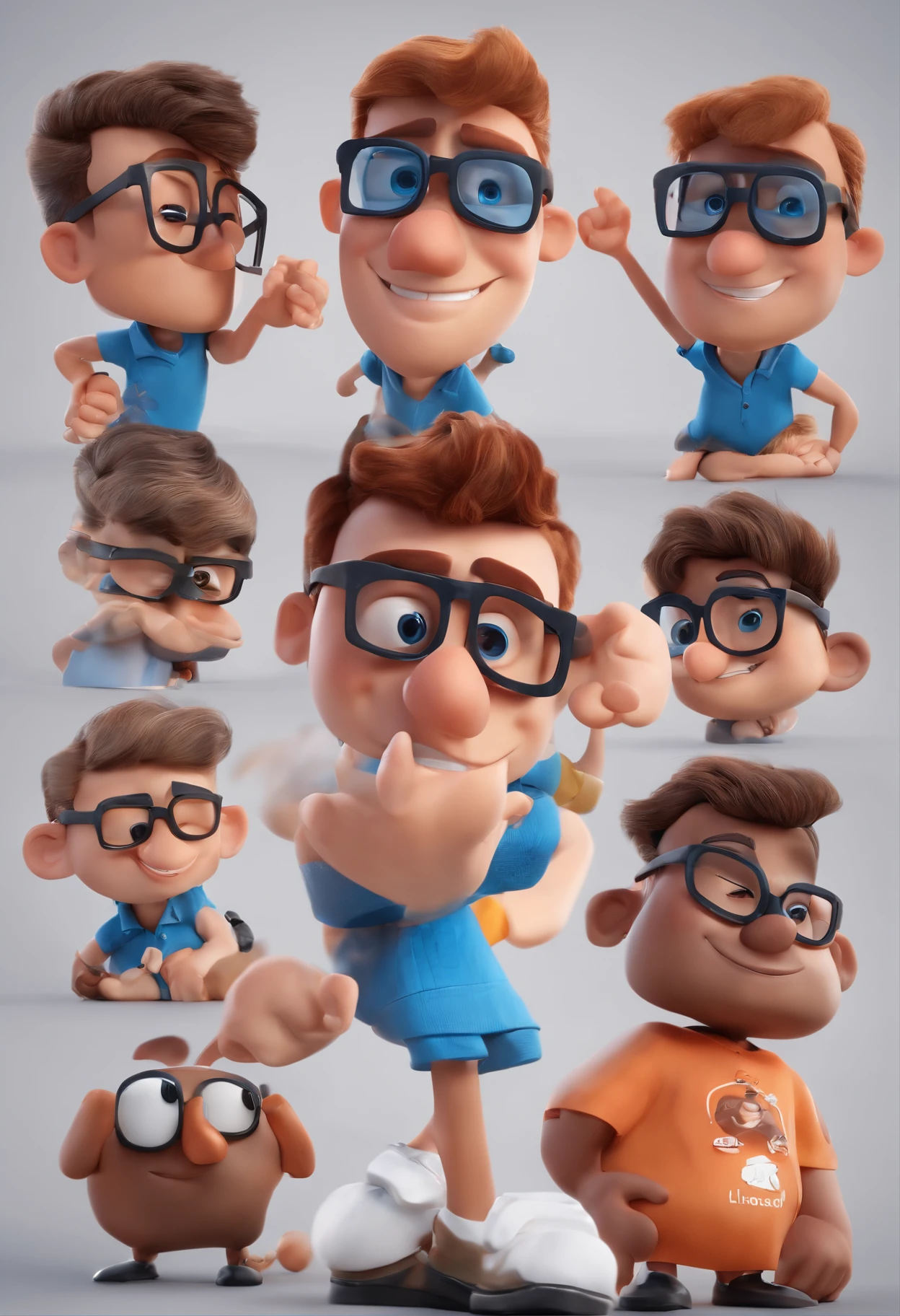 Cartoon character of a man with black glasses and a blue shirt, animation character, Caractere estilizado, animation style rendering, 3D estilizado, Arnold Maya render, 3 d render stylized, toon render keyshot, Personagem 3D, Personagem 3D, 3d rendering stylized, 3 d character render, personagem de desenho animado, Personagem de close up, Pose de personagem, (Estilo Pixar) (master part:1.2) (Bokeh) (best quality) (pele detalhada) (textura detalhada) (8k) (argila) (Cinematic lighting) (foco nítido