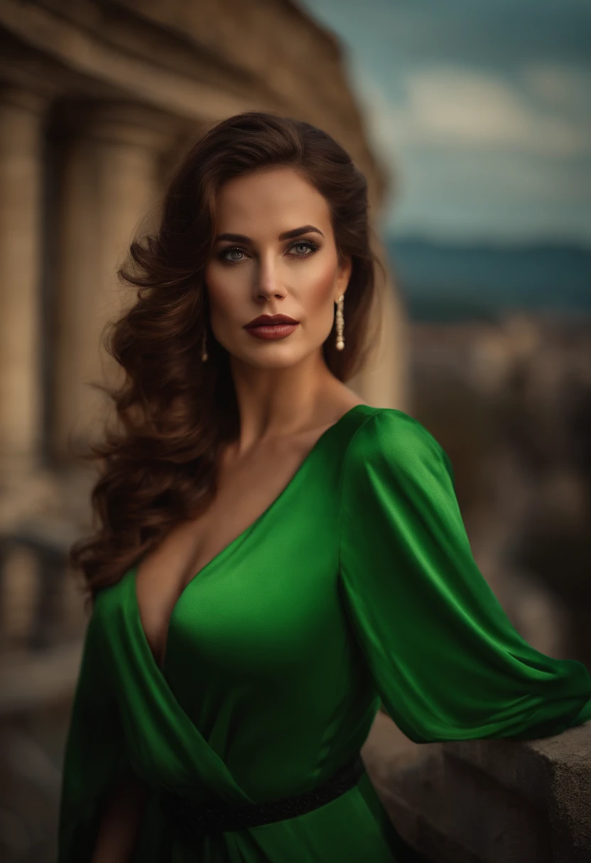Photo brute, portrait corps entier, photo de belle 26 ans.o femme, cheuveux chatain, yeux vert, visage mignon, charme hypnotique, Porter une robe noire moulante, generous breast, Visage heureux, ombres dures, cinematic shot, dramatic lighting((realistic skin texture)), Jolie femme caucasienne, pose mignonne en regardant loin, huge hooters, ((Best quality, Best quality, Realistic Photography)), ((Masterpiece)), cheveux roux, Naples in the background with coffee
