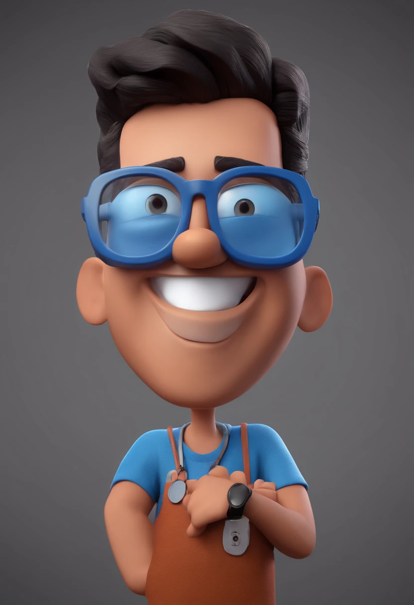 Cartoon character of a man with black glasses and a blue shirt, animation character, Caractere estilizado, animation style rendering, 3D estilizado, Arnold Maya render, 3 d render stylized, toon render keyshot, Personagem 3D, Personagem 3D, 3d rendering stylized, 3 d character render, personagem de desenho animado, Personagem de close up, Pose de personagem,  (Estilo Pixar) (master part:1.2) (Bokeh) (best quality) (pele detalhada) (textura detalhada) (8k) (argila) (Cinematic lighting) (foco nítido