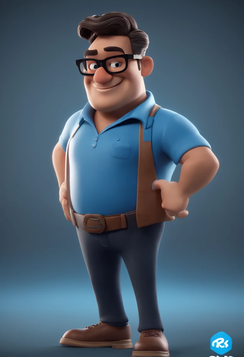 Cartoon character of a man with black glasses and a blue shirt, animation character, Caractere estilizado, animation style rendering, 3D estilizado, Arnold Maya render, 3 d render stylized, toon render keyshot, Personagem 3D, Personagem 3D, 3d rendering stylized, 3 d character render, personagem de desenho animado, Personagem de close up, Pose de personagem, (Estilo Pixar) (master part:1.2) (Bokeh) (best quality) (pele detalhada) (textura detalhada) (8k) (argila) (Cinematic lighting) (foco nítido