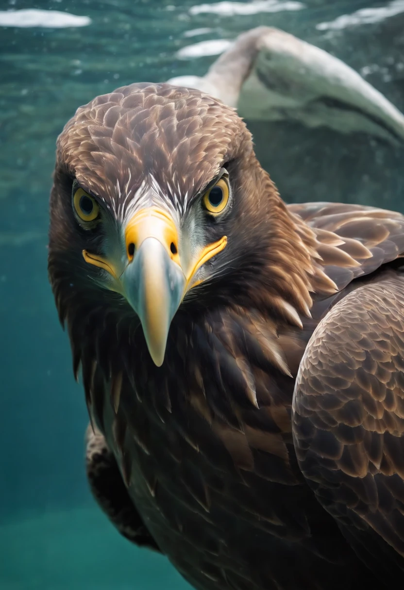 A colossal aquatic creature with large dorsal plates of several different shapes, With an eagle's eye