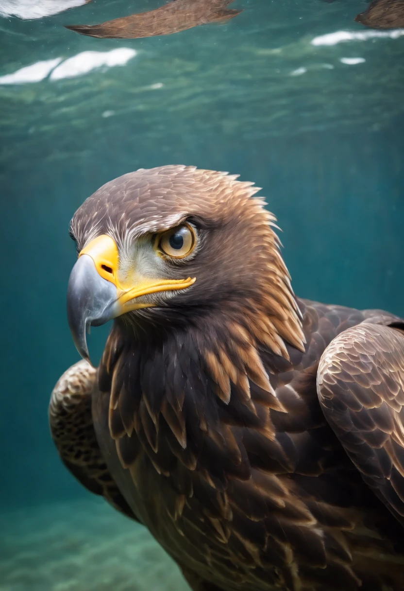 A colossal aquatic creature with large dorsal plates of several different shapes, With an eagle's eye