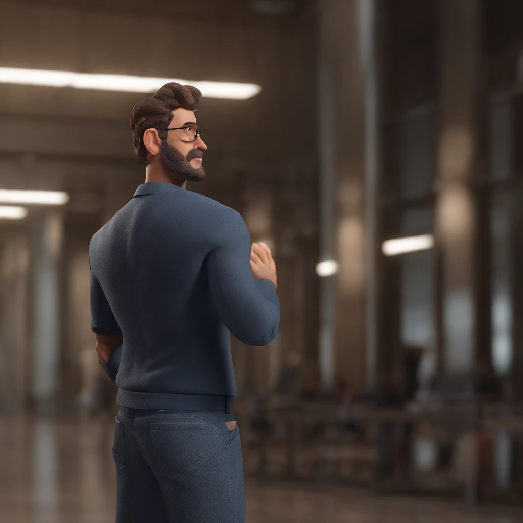Cartoon character of a man wearing black glasses and a blue shirt, um personagem animado, Caractere estilizado, animation style rendering, 3D estilizado, Arnold Maya render, 3 d render stylized, toon render keyshot, Personagem 3D, Personagem 3D, 3d rendering stylized, 3 d character render, personagem de desenho animado, Personagem de close up, Pose de personagem, (Estilo Pixar) (master part:1.2) (Bokeh) (best quality) (pele detalhada) (textura detalhada) (8k) (argila) (Cinematic lighting) (foco nítido,Senta e vaza a parte superior do corpo